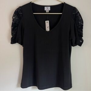 NWT Worthington Black Top with Lace Sleeves Size PM